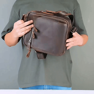 GOLIXO | Genuine Leather Messenger Bag for Men - 9.7" iPad Crossbody Shoulder Bag