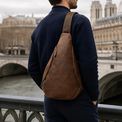 GOXILO | Elegant Brown Leather Crossbody Bag Fanny Pack